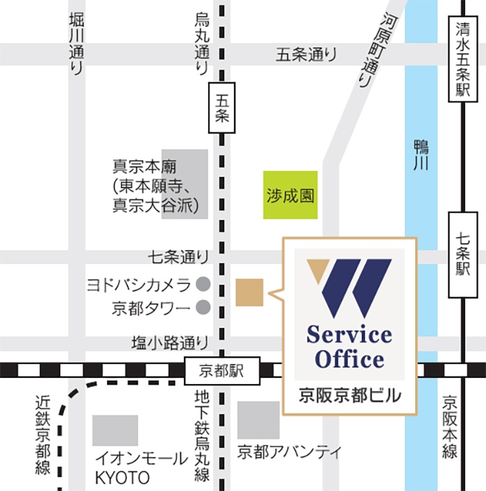 「サービスオフィスW 京都駅前」地図
