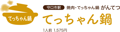 【てっちゃん鍋】 守口市駅 焼肉・てっちゃん鍋 がんてつ 「てっちゃん鍋」 1人前 1,575円