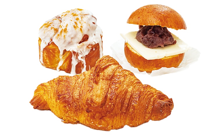 「シナモンロール／330円」「あんバター／242円」「クロワッサン／242円」