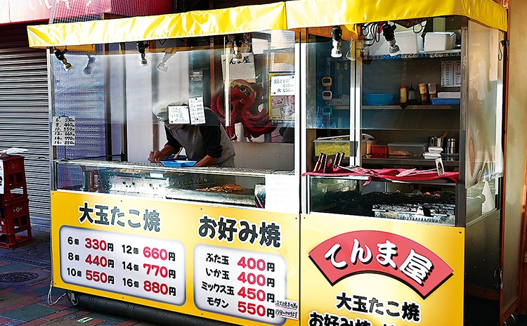 リーズナブルな値段の粉もん屋さんなどついつい寄り道したくなってしまうお店がいっぱい