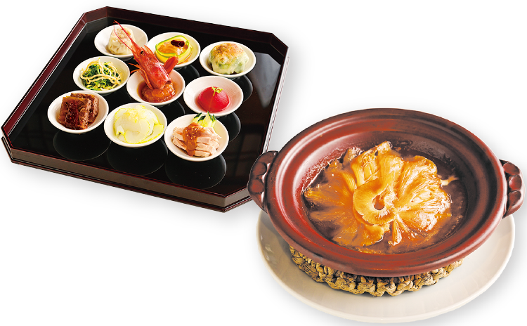 ふかひれ美人膳（豆皿九点盛り・ふかひれ姿胸びれの麺または飯・デザート）