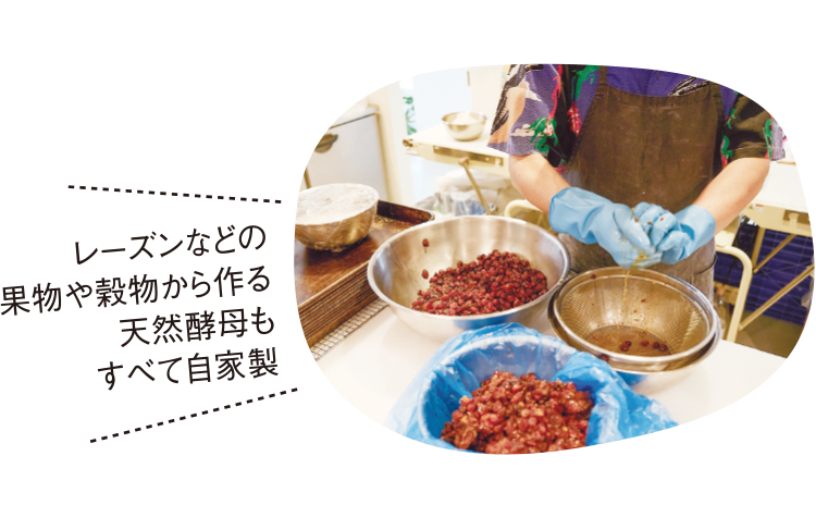 レーズンなどの果物や穀物から作る天然酵母もすべて自家製