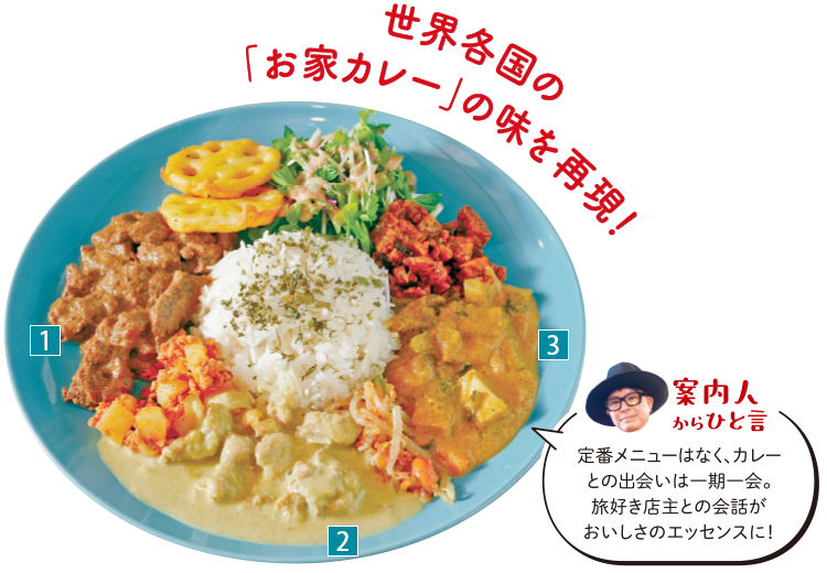 「全盛り カレー3種 牛肉のルンダン チキンのオポール 野菜と厚揚げのカリ／1,700円」※週替わり