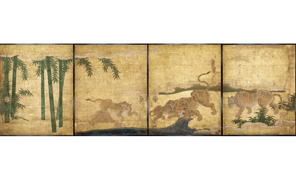二の丸御殿〈遠侍〉二の間障壁画《竹林群虎図》(部分)対面を待つ大名を、竹林の中を歩く猛獣が圧倒した※展示収蔵館の原画展示は未定