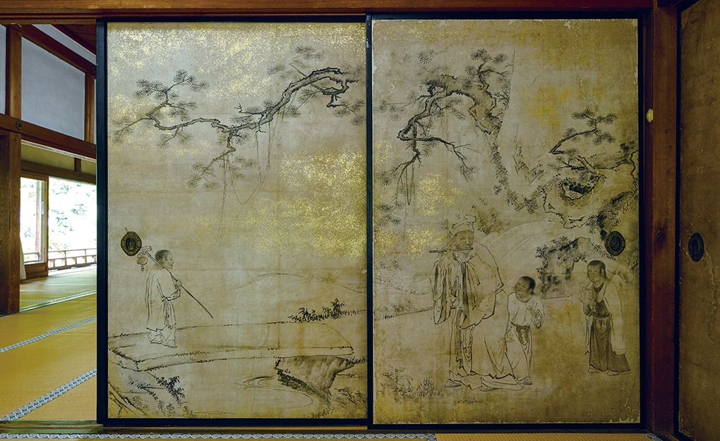 宸殿「謁見の間」には、狩野探幽の兄弟子にあたる渡辺了慶の《淡彩仙人の図》が