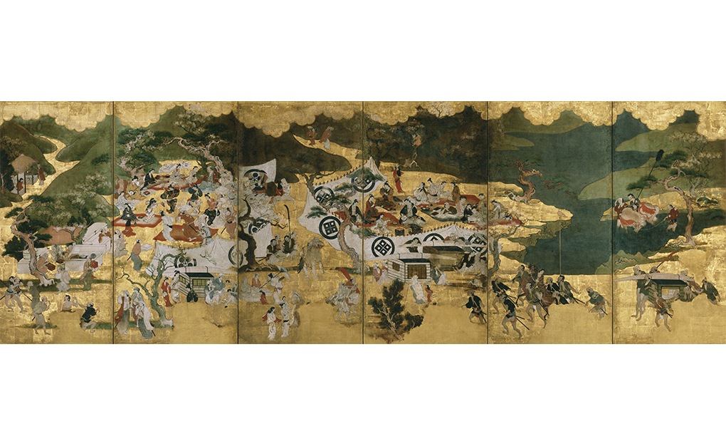 重要文化財《花下遊楽図屏風》六曲一隻 紙本金地著色 江戸時代 相国寺蔵
