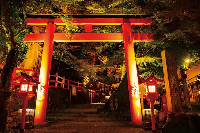 貴船神社の紅葉ライトアップの様子