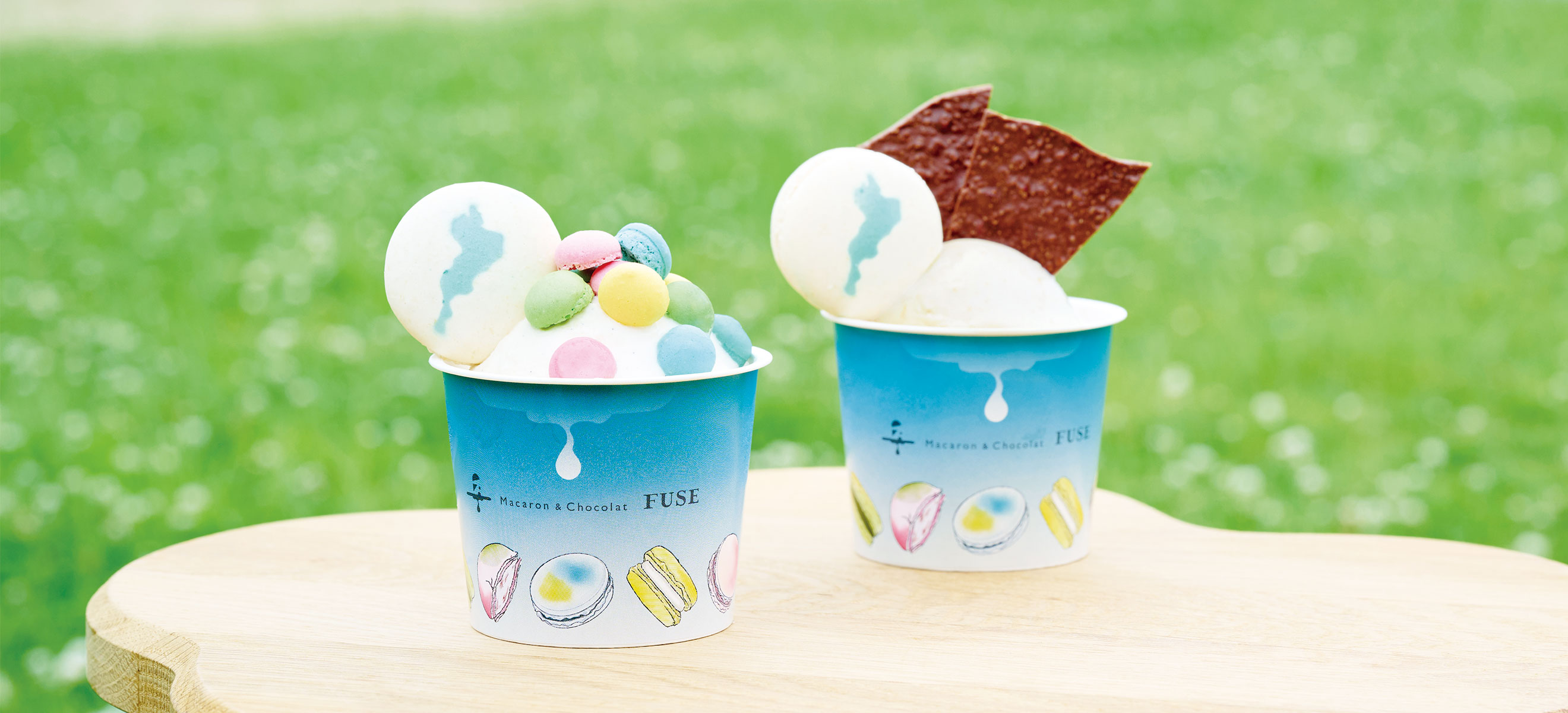 びわ湖マカロン付きジェラート／各650円から