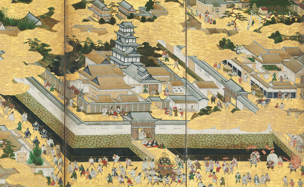 家康が建てた二条城が描かれた洛中洛外図屏風(勝興寺蔵 左隻の一部)