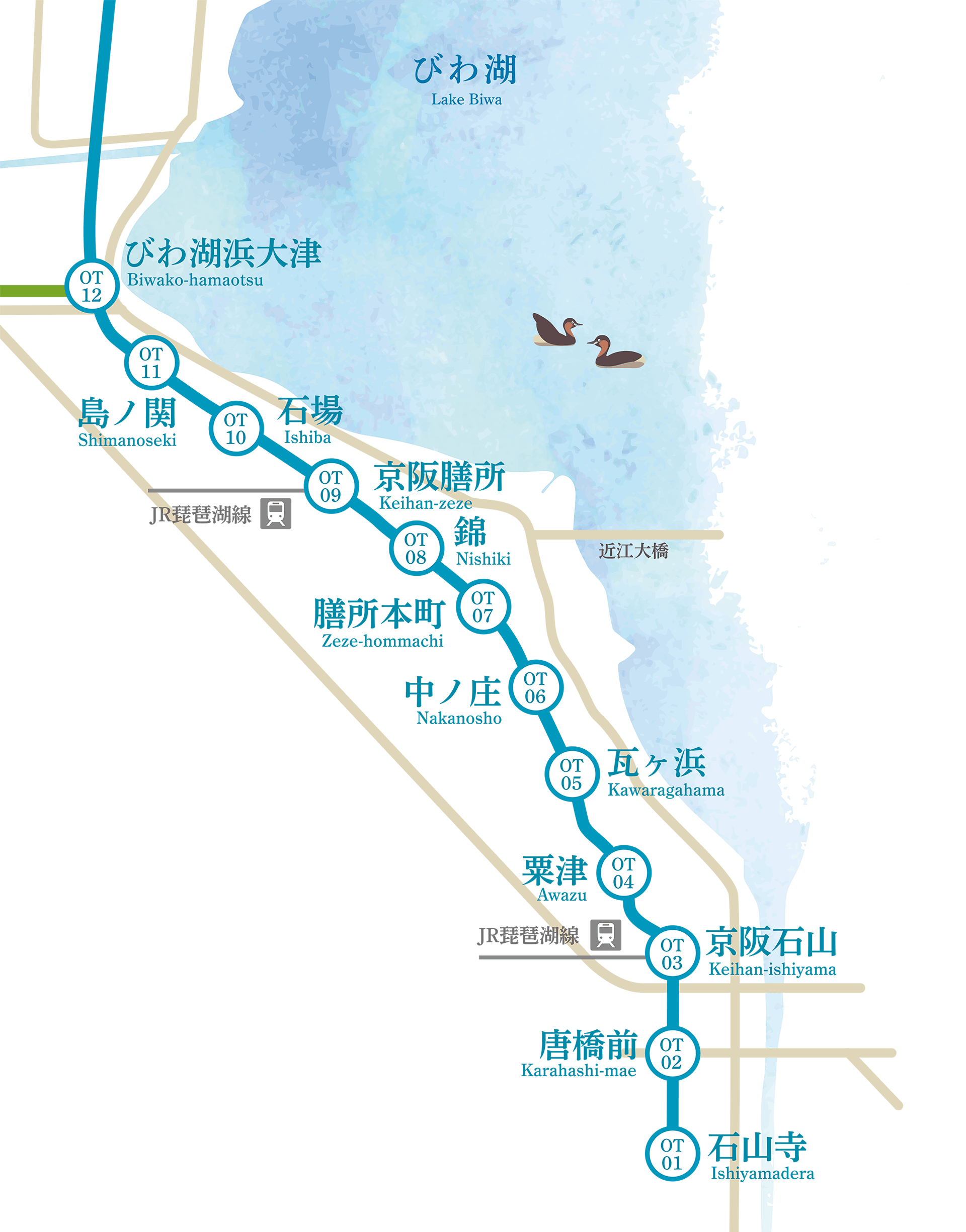 京阪電車大津線 湖都古都めぐり エリアマップ
