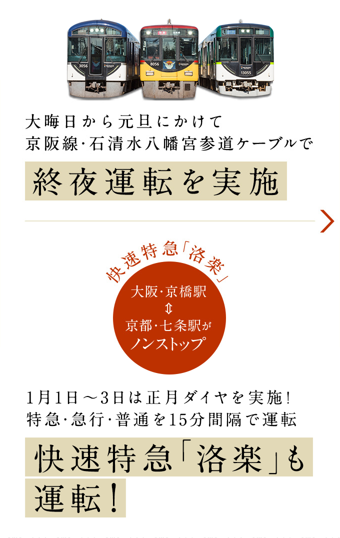大晦日から元旦にかけて終夜運転を実施 1月1日〜3日は正月ダイヤを実施！