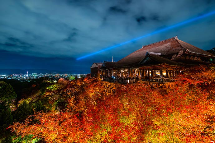 Kiyomizu-dera Temple lit up at night