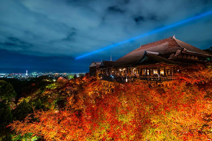 灯光装饰下的清水寺