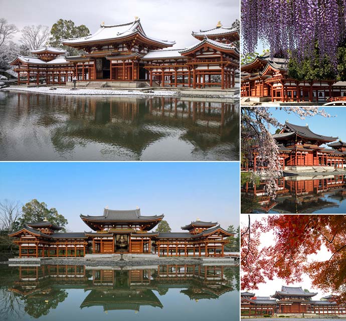 Snow-covered scenery including  Byodoin Temple