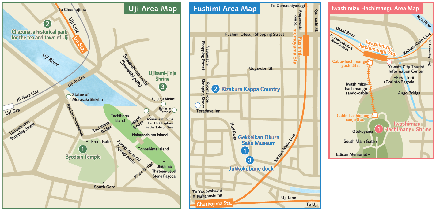 Uji, Fushimi and Iwashimizu Hachimangu Map