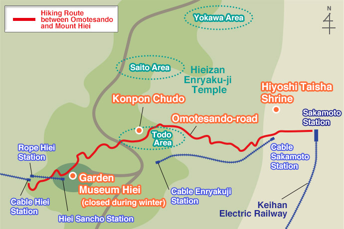 Hiking route from Mt. Hiei to Sakamoto